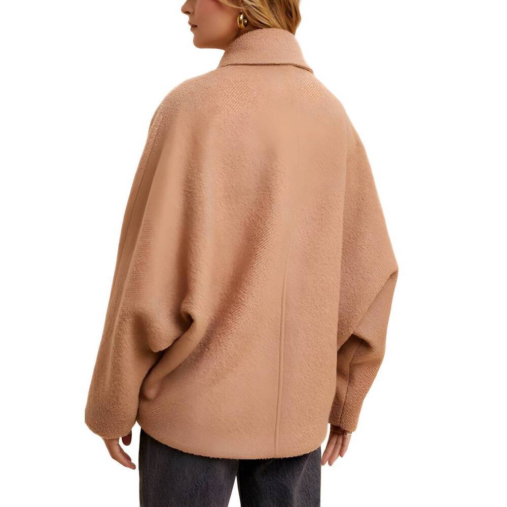 NEW KNIT & LOUNGE oversized cropped wool-blend coat in light fawn - Picture 4 of 5